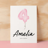 Personalised 4th Birthday Card For Girl Four Year Old Birthday Card Custom Card For Fourth Birthday For Girl Happy 4th Birthday Card