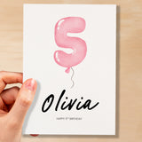 Personalised 5th Birthday Card For Girl Five Year Old Birthday Card Custom Card For Fifth Birthday For Girl Happy 5th Birthday Card