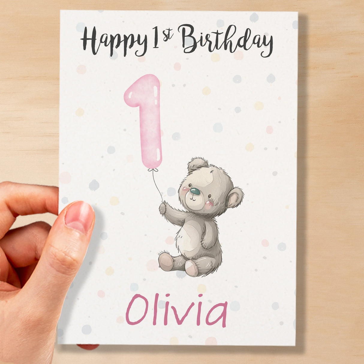 Personalised 1st, 2nd, 3rd, 4th, 5th Birthday Card for Daughter, Granddaughter, Niece, Goddaughter Girls Teddy Bear Card