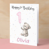 Personalised 1st, 2nd, 3rd, 4th, 5th Birthday Card for Daughter, Granddaughter, Niece, Goddaughter Girls Teddy Bear Card