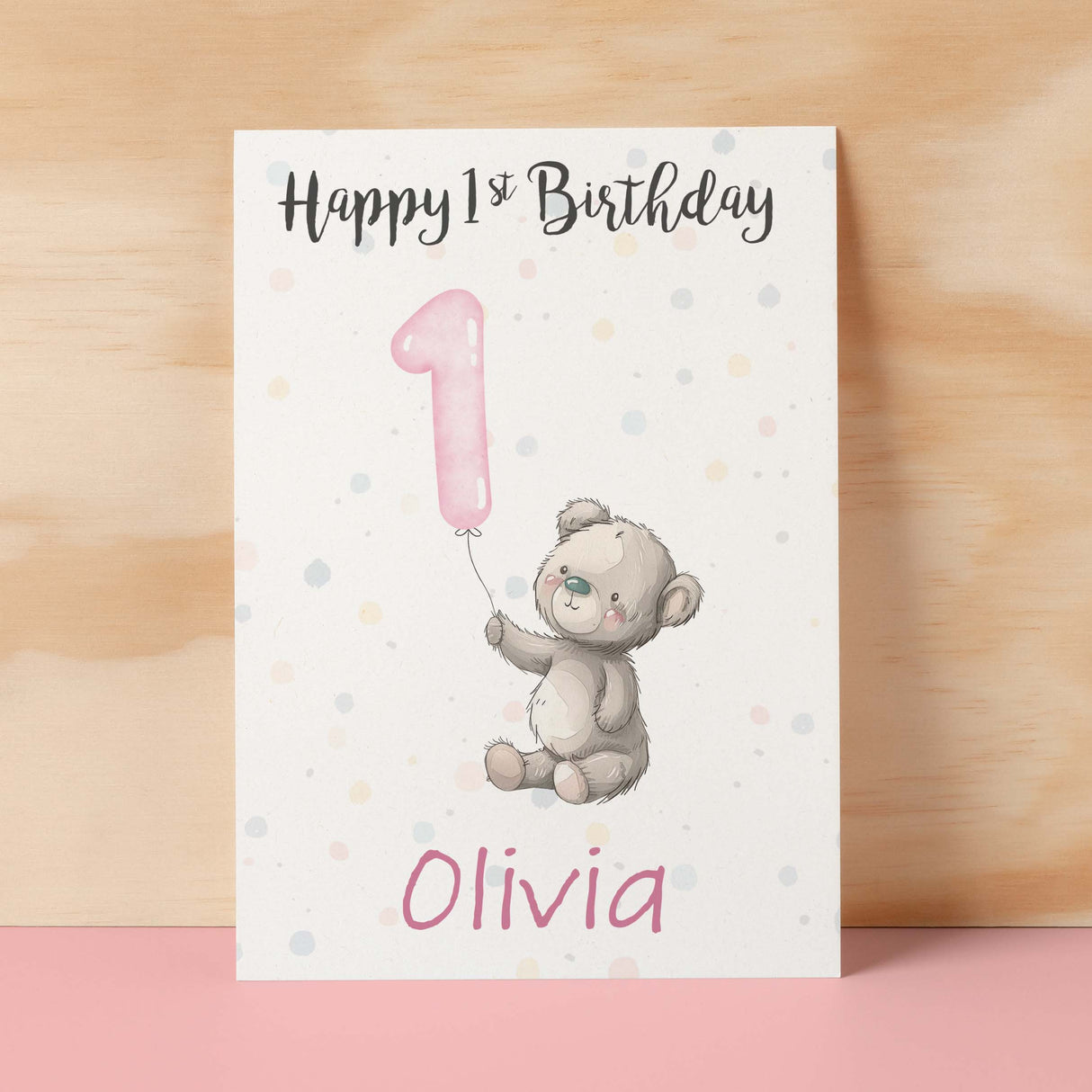 Personalised 1st, 2nd, 3rd, 4th, 5th Birthday Card for Daughter, Granddaughter, Niece, Goddaughter Girls Teddy Bear Card