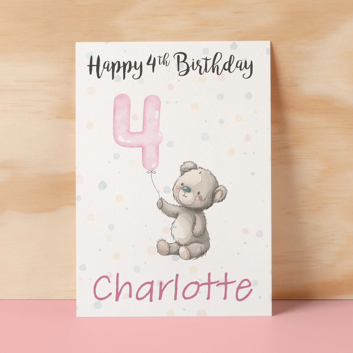 Personalised 1st, 2nd, 3rd, 4th, 5th Birthday Card for Daughter, Granddaughter, Niece, Goddaughter Girls Teddy Bear Card