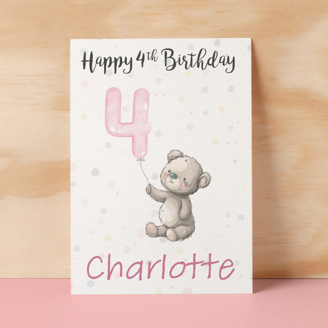 Personalised 1st, 2nd, 3rd, 4th, 5th Birthday Card for Daughter, Granddaughter, Niece, Goddaughter Girls Teddy Bear Card