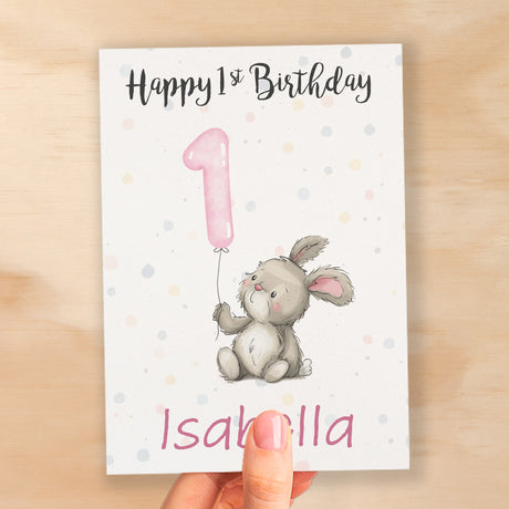 Personalised 1st, 2nd, 3rd, 4th, 5th Birthday Card for Daughter, Granddaughter, Niece, Goddaughter Girls Bunny Rabbit Card