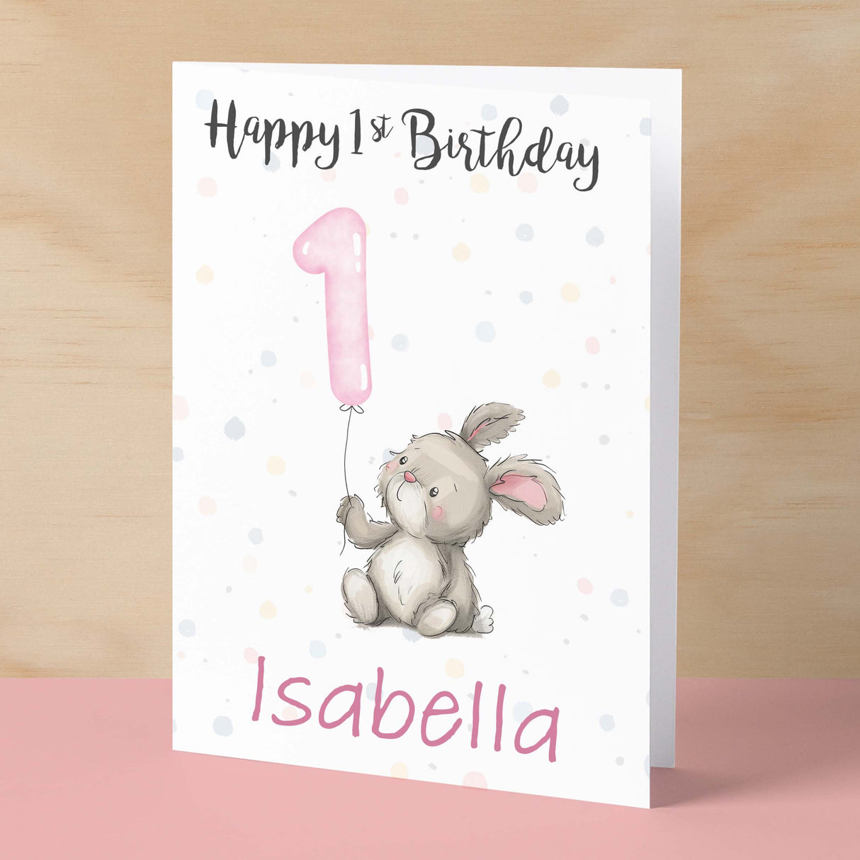 Personalised 1st, 2nd, 3rd, 4th, 5th Birthday Card for Daughter, Granddaughter, Niece, Goddaughter Girls Bunny Rabbit Card