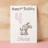 Personalised 1st, 2nd, 3rd, 4th, 5th Birthday Card for Daughter, Granddaughter, Niece, Goddaughter Girls Bunny Rabbit Card