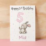 Personalised 1st, 2nd, 3rd, 4th, 5th Birthday Card for Daughter, Granddaughter, Niece, Goddaughter Girls Bunny Rabbit Card