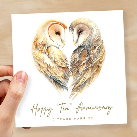 10th Anniversary Card Tin Anniversary 10 Year Anniversary Card For Husband Owl Anniversary Card For Wife Ten Year Anniversary Card