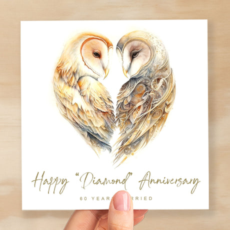 60th Anniversary Card Diamond Anniversary 60 Year Anniversary Card For Husband Owl Anniversary Card For Wife Sixty Year Anniversary Card