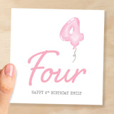 Personalisable 4th Birthday Card For Girl Four Year Old Birthday Card Custom Card For Fourth Birthday For Girl Happy 4th Birthday Card