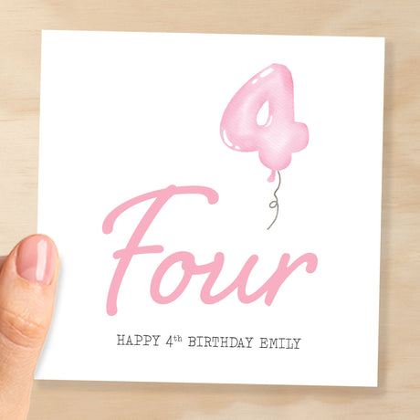 Personalisable 4th Birthday Card For Girl Four Year Old Birthday Card Custom Card For Fourth Birthday For Girl Happy 4th Birthday Card