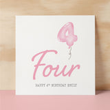 Personalisable 4th Birthday Card For Girl Four Year Old Birthday Card Custom Card For Fourth Birthday For Girl Happy 4th Birthday Card