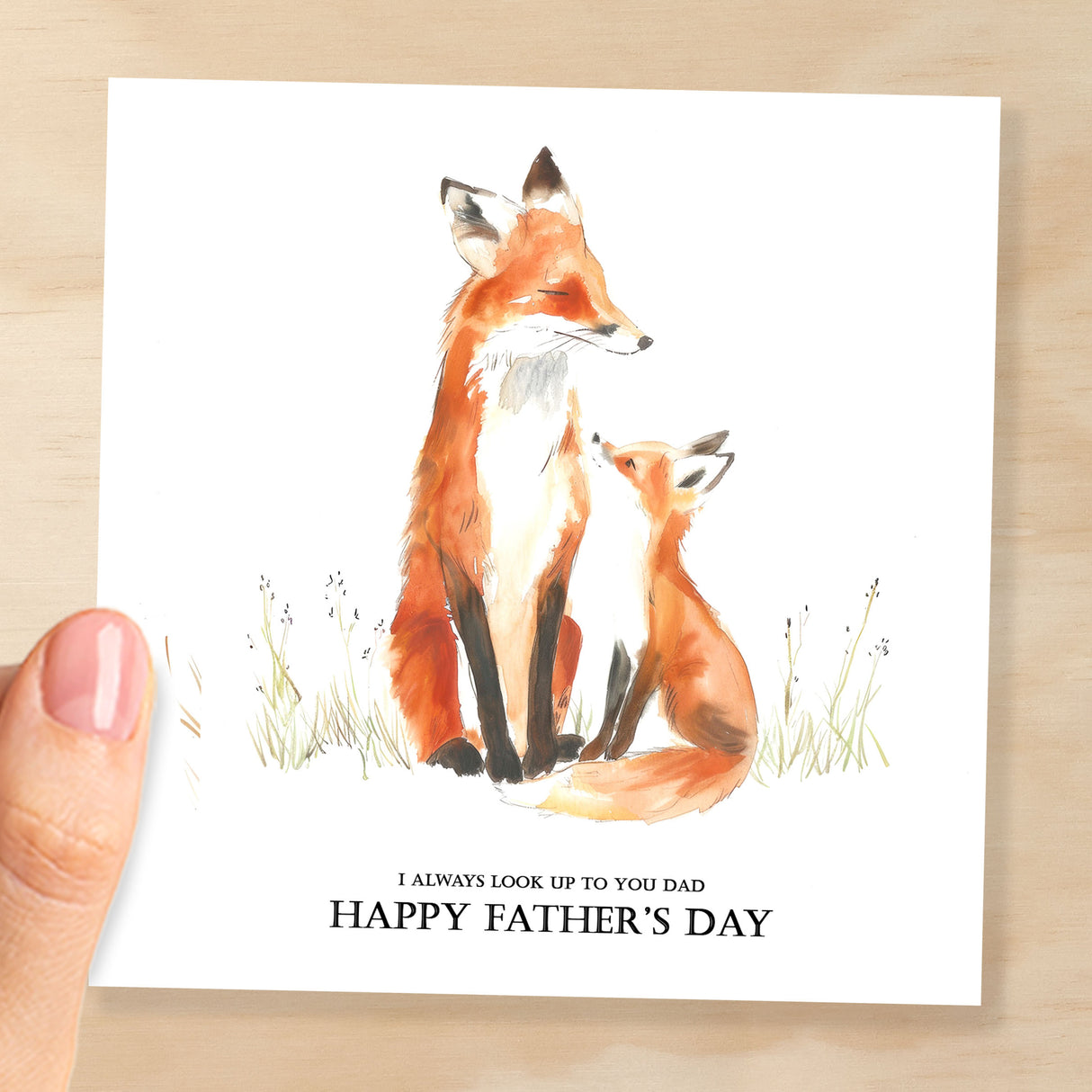 Father's Day Card For Dad Fox and Cub Illustration Simple Father's Day Card I always look up to you Dad Father's Day Gift