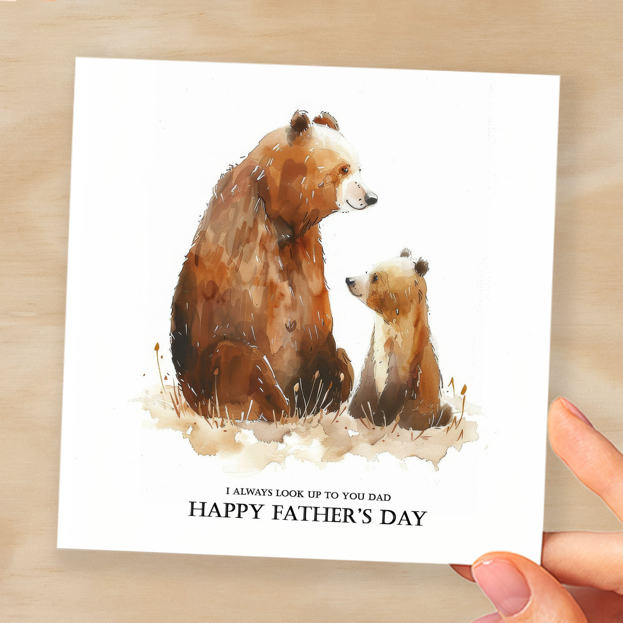 Father's Day Card For Dad Bear and Cub Illustration Simple Father's Day Card I always look up to you Dad Father's Day Gift