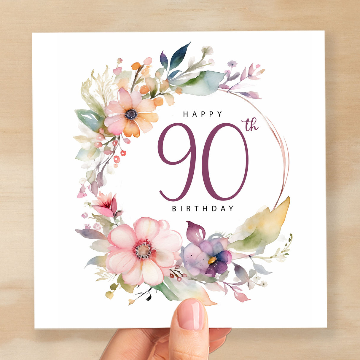 90th Birthday Card For Her Floral Ninetieth Birthday Card Ninty Card For Mum Gran Grandma Auntie 90 Card For Friend Floral Design