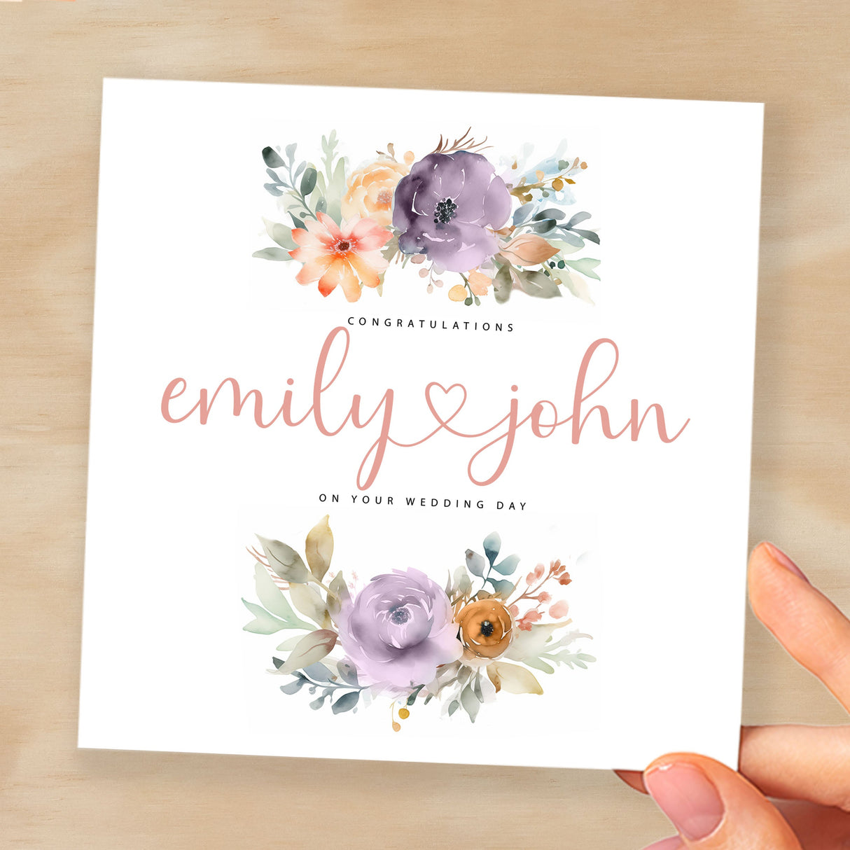 Personalisable Wedding Day Card For Bride and Groom Customised Card For Weddings Gift for Wedding Couple Floral Design