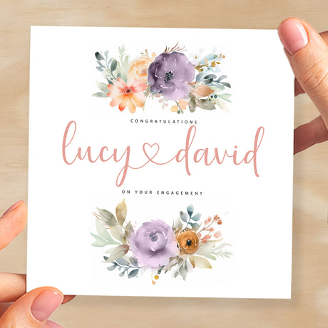 Personalised Engagement Card For Couple Custom Card For Newly Engaged Couple Gift for Engagement Floral Design Engagement Card