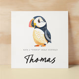 Personalised Children's Birthday Card Puffin Childs Birthday Card Cute Puffin Birthday Card For Kids Customisable Birthday Card For Children