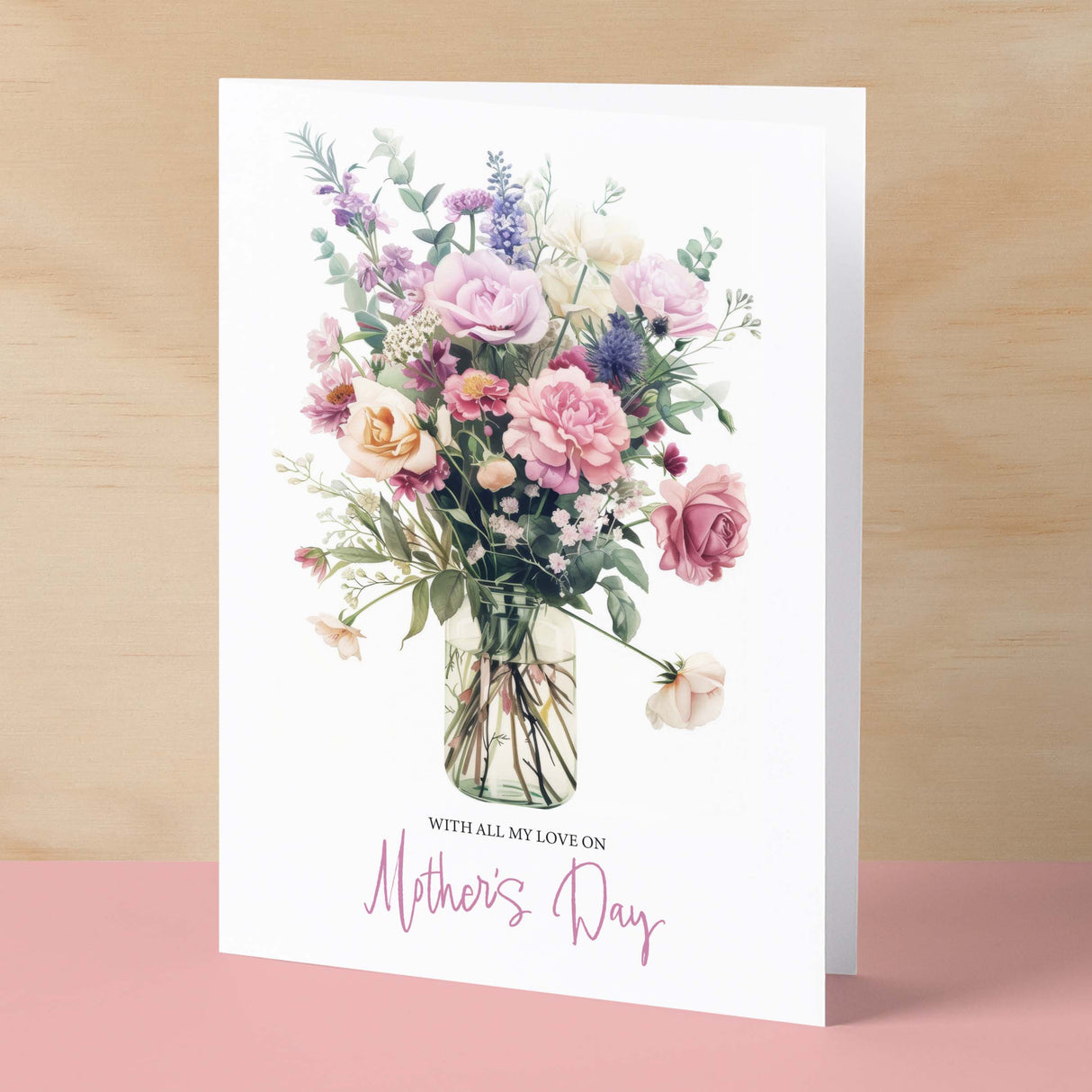 Mother's Day Card For Mum Happy Mother's Day Mothers Day card Mothering Sunday Floral Pink and Puple Flowers Mom Mommy Mum Mummy