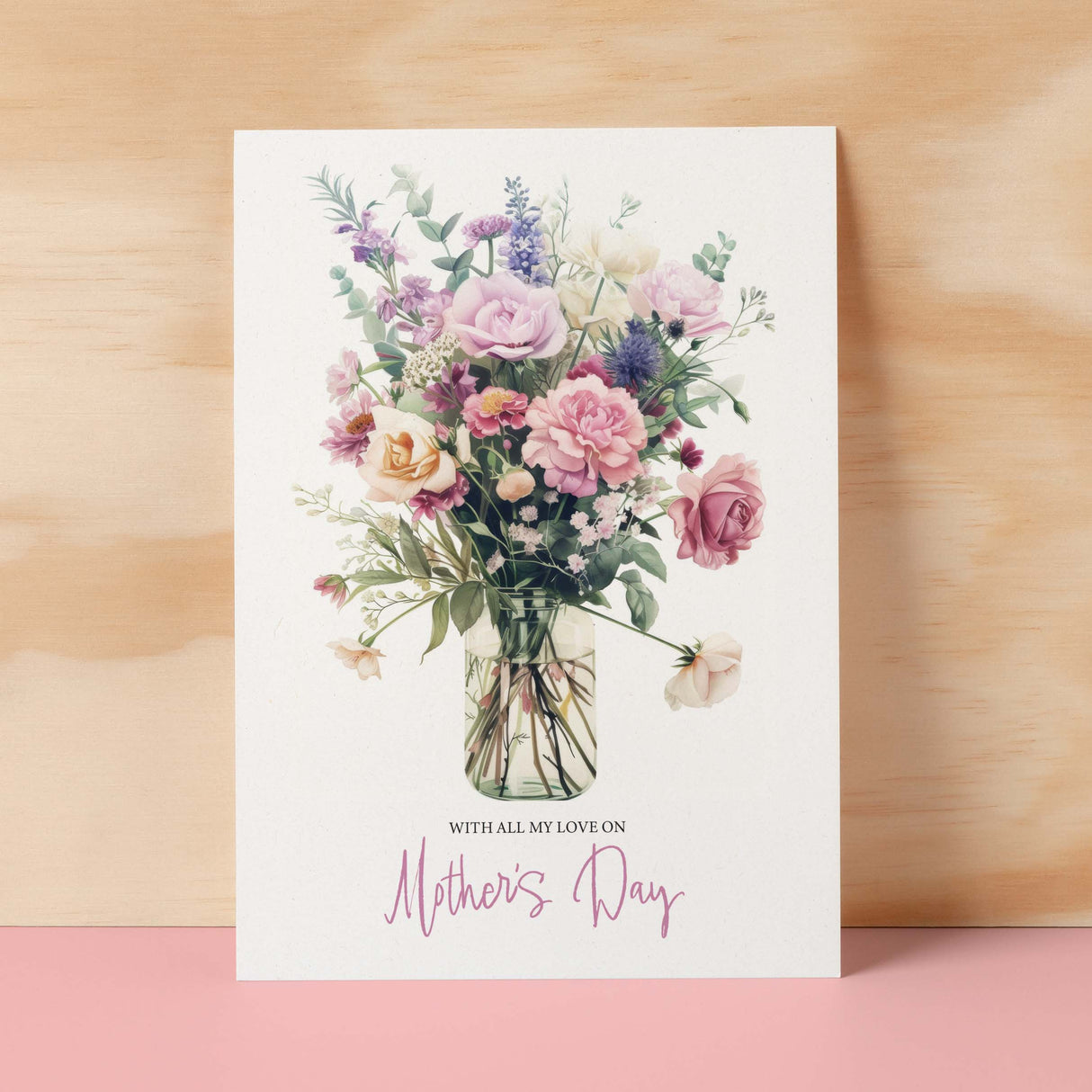 Mother's Day Card For Mum Happy Mother's Day Mothers Day card Mothering Sunday Floral Pink and Puple Flowers Mom Mommy Mum Mummy