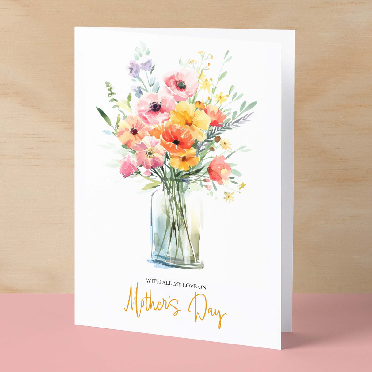 Mother's Day Card For Mum Happy Mother's Day Mothers Day card Mothering Sunday Floral Pink and Yellow Flowers Mom Mommy Mum Mummy