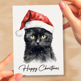 Cat Christmas Card Featuring A Black Cat Wearing a Santa Hat Fun Christmas Card For Him or Her Christmas Card For Anyone Christmas Gift