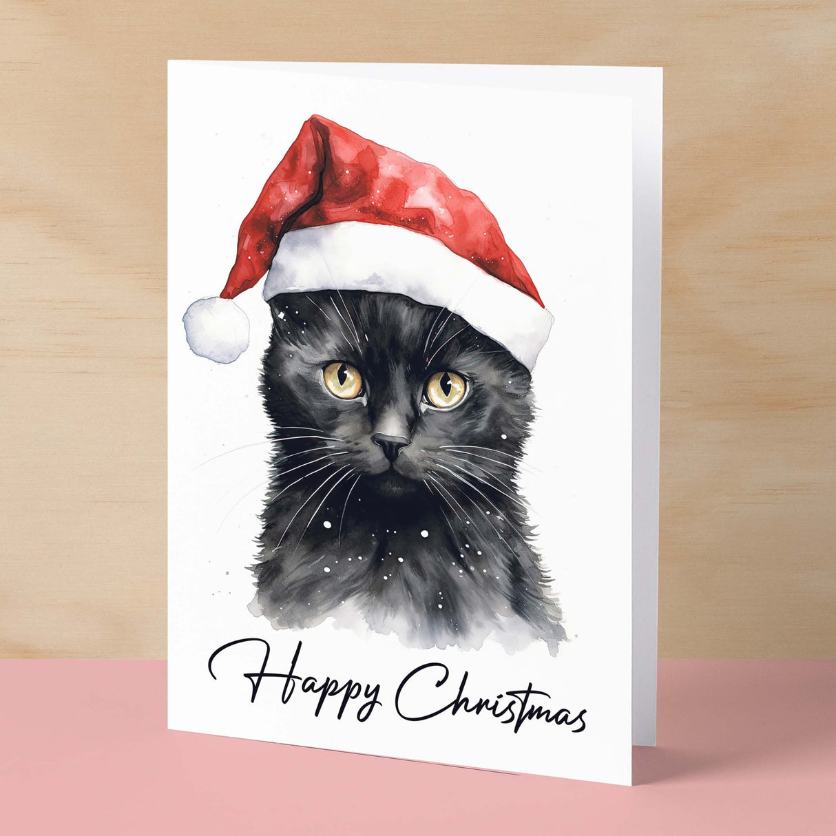 Cat Christmas Card Featuring A Black Cat Wearing a Santa Hat Fun Christmas Card For Him or Her Christmas Card For Anyone Christmas Gift