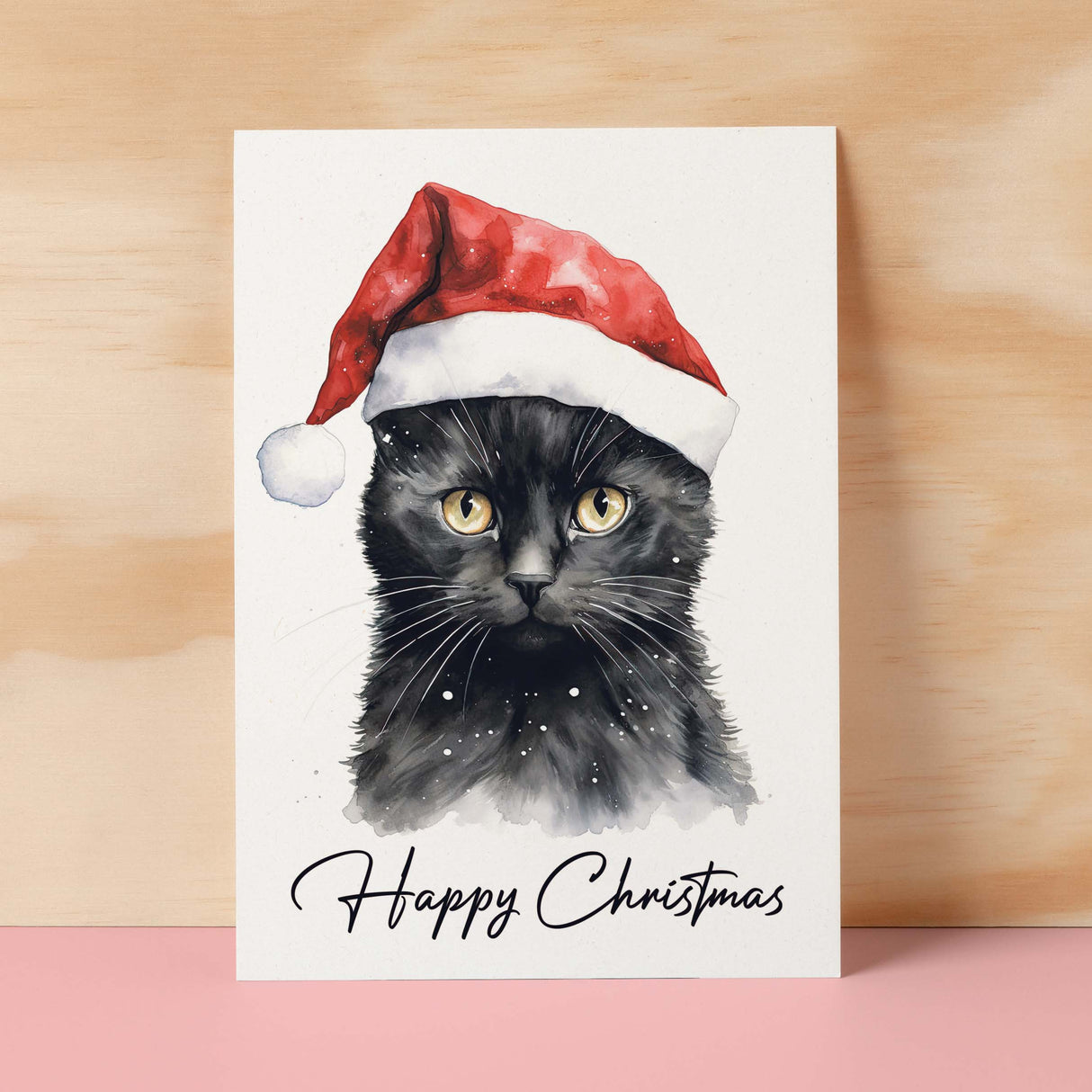 Cat Christmas Card Featuring A Black Cat Wearing a Santa Hat Fun Christmas Card For Him or Her Christmas Card For Anyone Christmas Gift