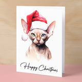 Cat Christmas Card Featuring A Sphynx Cat Wearing a Santa Hat Fun Christmas Card For Him or Her Christmas Card For Anyone Christmas Gift