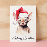 Cat Christmas Card Featuring A Sphynx Cat Wearing a Santa Hat Fun Christmas Card For Him or Her Christmas Card For Anyone Christmas Gift