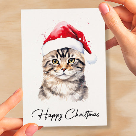 Cat Christmas Card Featuring A Tabby Cat Wearing a Santa Hat Fun Christmas Card For Him or Her Christmas Card For Anyone Christmas Gift