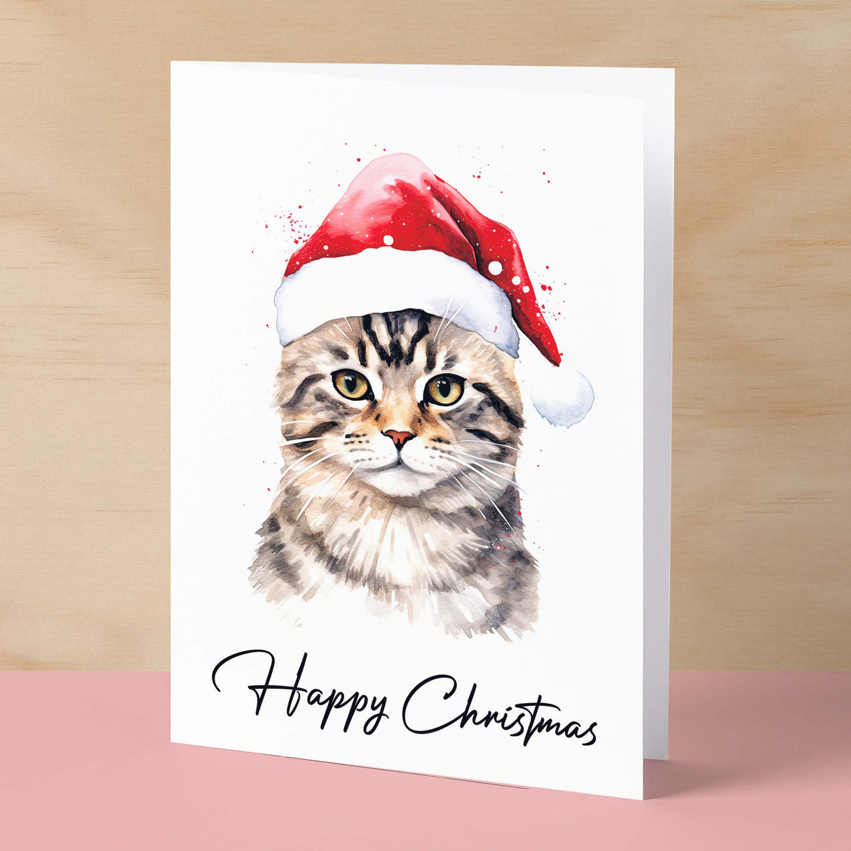 Cat Christmas Card Featuring A Tabby Cat Wearing a Santa Hat Fun Christmas Card For Him or Her Christmas Card For Anyone Christmas Gift