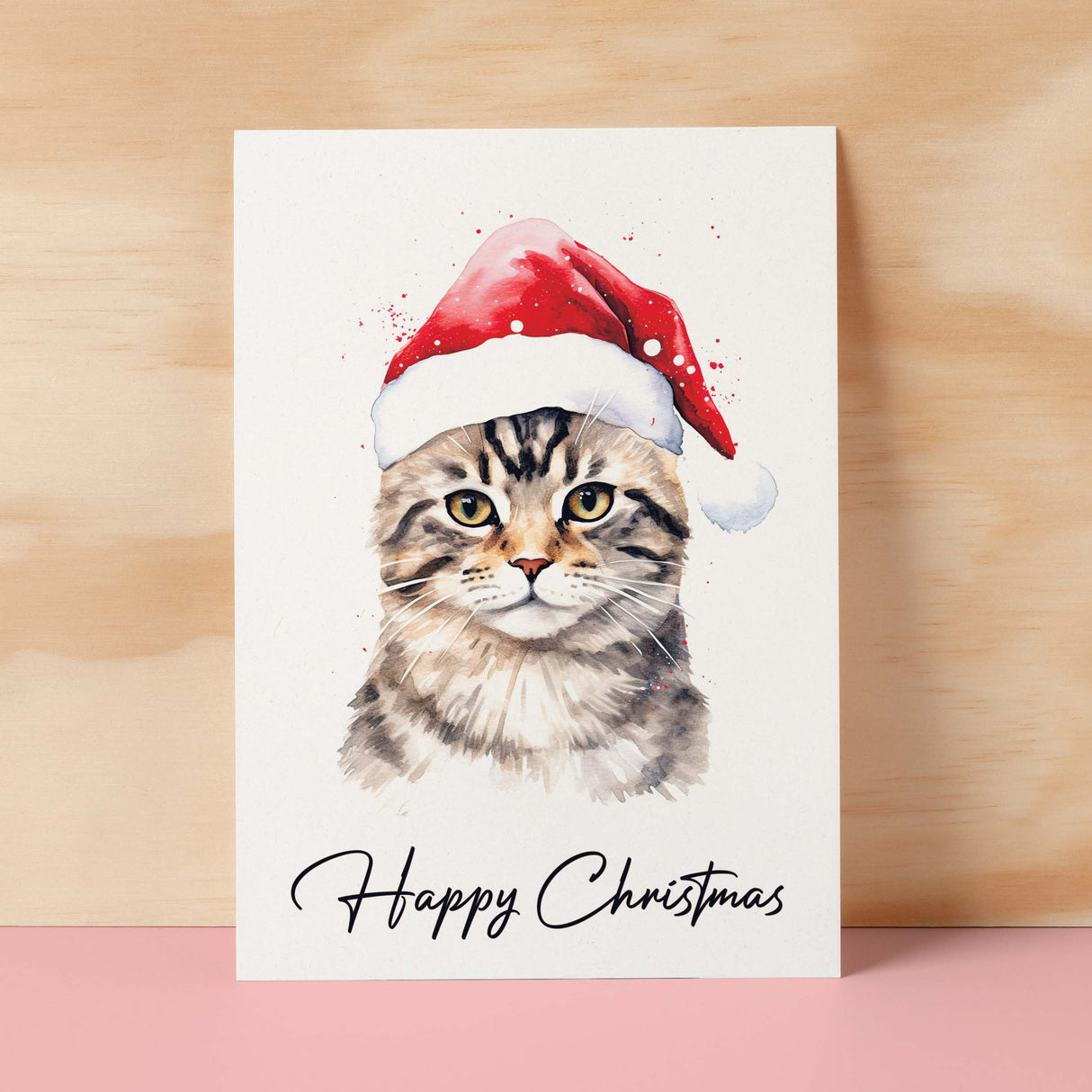 Cat Christmas Card Featuring A Tabby Cat Wearing a Santa Hat Fun Christmas Card For Him or Her Christmas Card For Anyone Christmas Gift