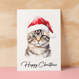 Cat Christmas Card Featuring A Tabby Cat Wearing a Santa Hat Fun Christmas Card For Him or Her Christmas Card For Anyone Christmas Gift