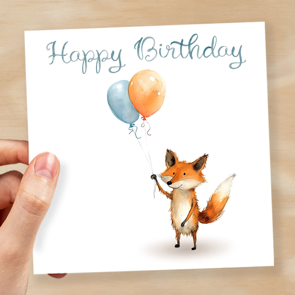 Birthday Card for Child Birthday Card For Kids Birthday Card For Her or Him Cute Fox Birthday Card With Birthday Balloons For Boy or Girl