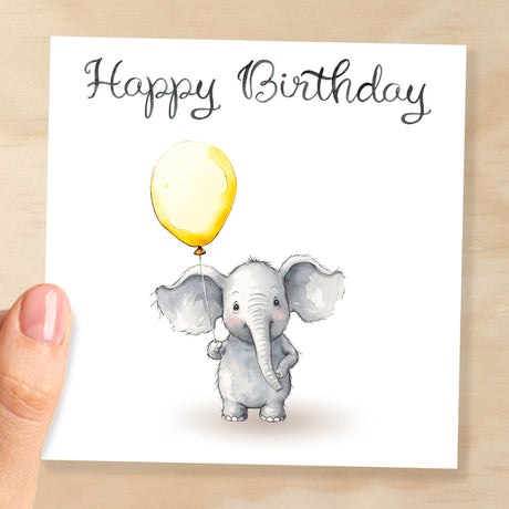 Birthday Card for Child Birthday Card For Girl of Boy Birthday Card For Her or Him Cute Elephant Birthday Card With Birthday Balloons