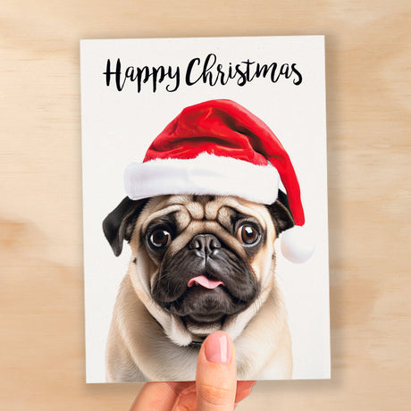 Christmas Card For Him or Her Christmas Card With A Dog Pug Dog Christmas Card For Anyone Friend or Relative Fun Christmas Card of a Dog