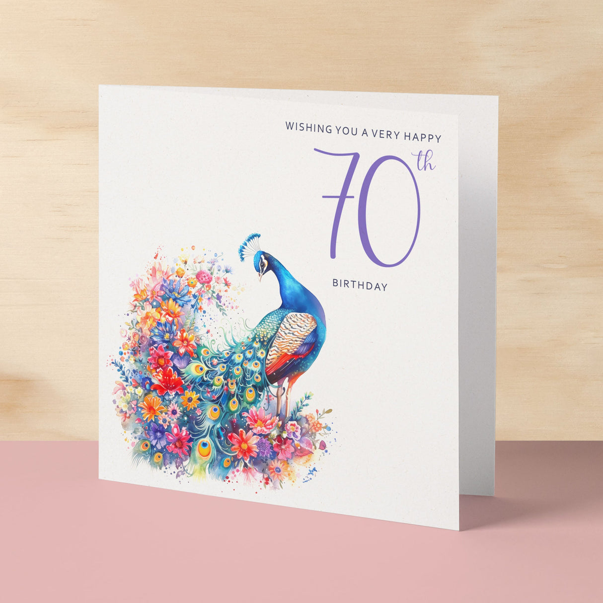 70th Birthday Card With Peacock Illustration Pretty Seventy Card For Mum, Gran or Friend Seventieth Birthday Card