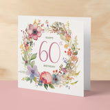 60th Birthday Card With Floral Illustration Pretty Sixty Card For Mum, Gran or Friend Sixieth Birthday Card