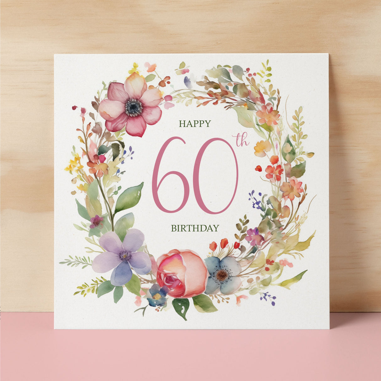 60th Birthday Card With Floral Illustration Pretty Sixty Card For Mum, Gran or Friend Sixieth Birthday Card