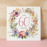 60th Birthday Card With Floral Illustration Pretty Sixty Card For Mum, Gran or Friend Sixieth Birthday Card