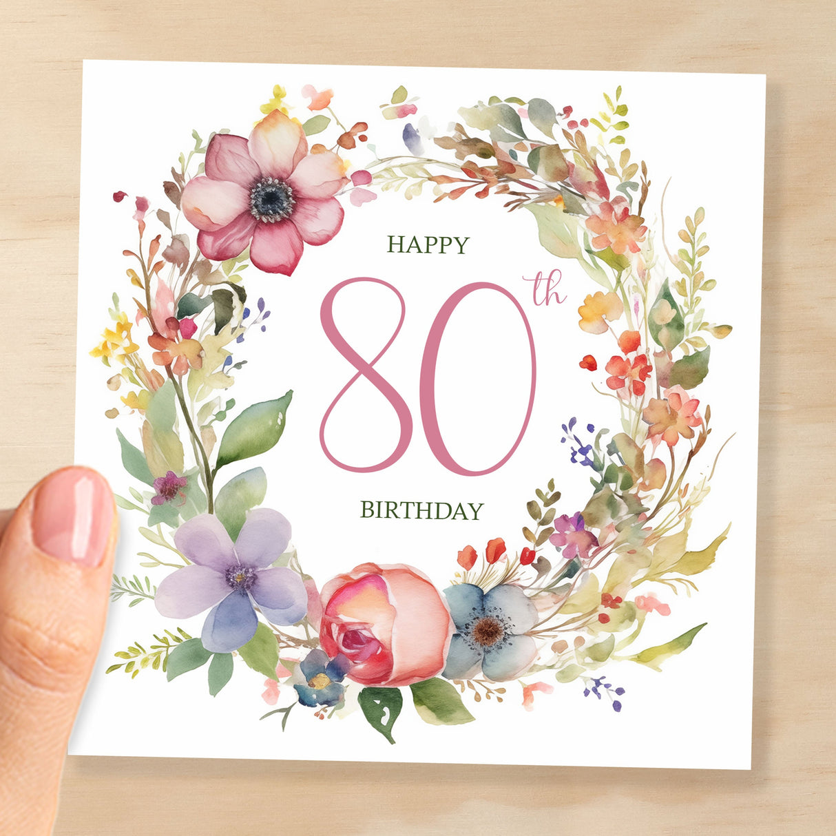 80th Birthday Card With Floral Illustration Pretty Eighty Card For Mum, Gran or Friend Eightieth Birthday Card