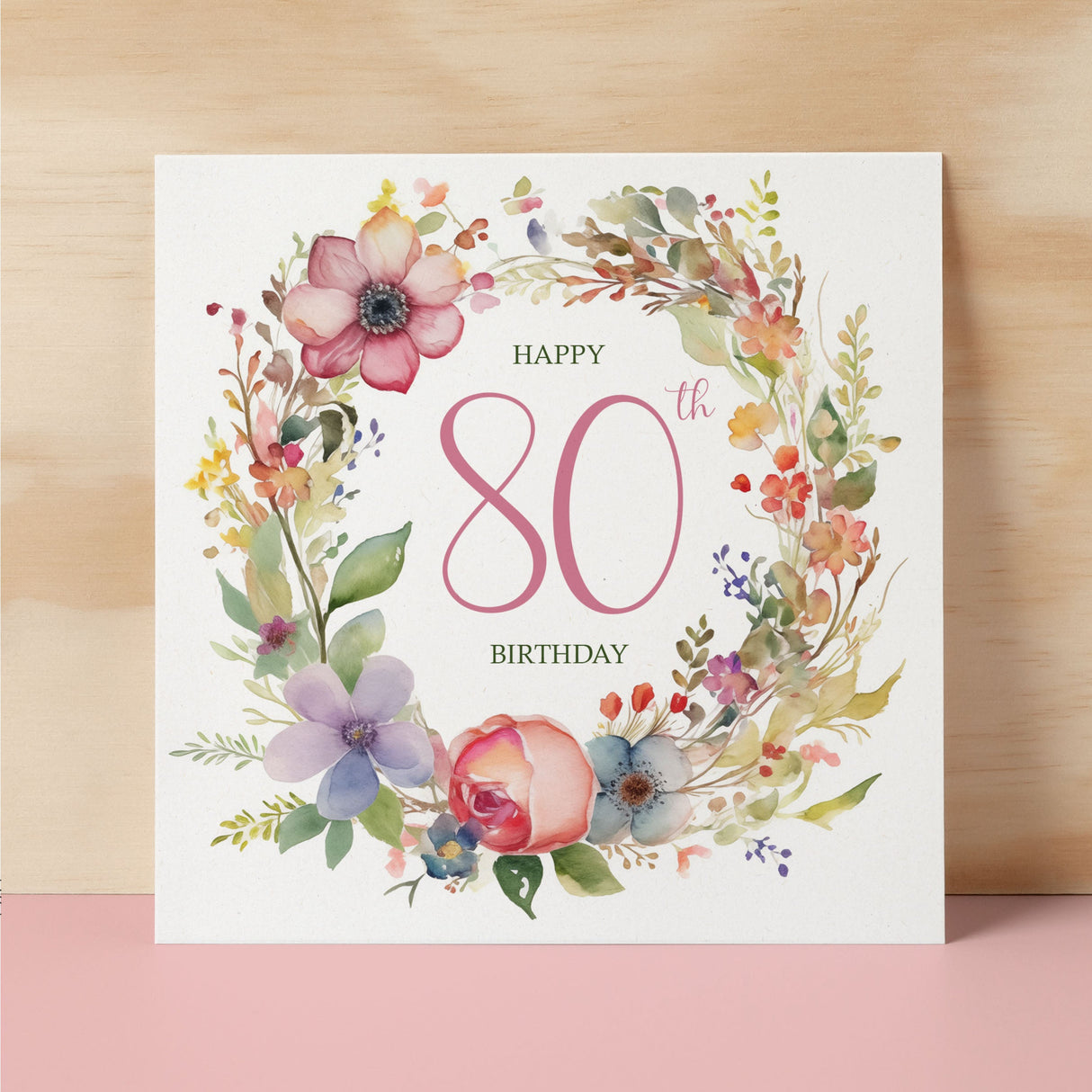 80th Birthday Card With Floral Illustration Pretty Eighty Card For Mum, Gran or Friend Eightieth Birthday Card