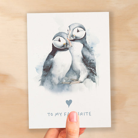 Anniversary or Valentine's Card for Her or Him Anniversary Card for Wife Valentines Day Card For Husband Boyfriend or Girlfriend Puffin Card