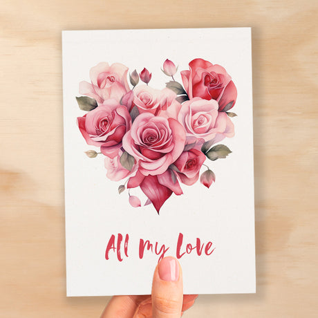 Anniversary or Valentine's Card for Her Anniversary Card for Wife Valentines Day Card For Husband Boyfriend or Girlfriend Flower Heart