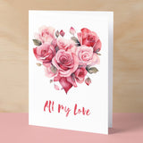 Anniversary or Valentine's Card for Her Anniversary Card for Wife Valentines Day Card For Husband Boyfriend or Girlfriend Flower Heart