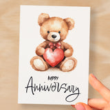 Anniversary Card for Wife Anniversary Card for Her Annversary Card For Husband Boyfriend or Girlfriend Cute Teddy Bear Card With Love Heart