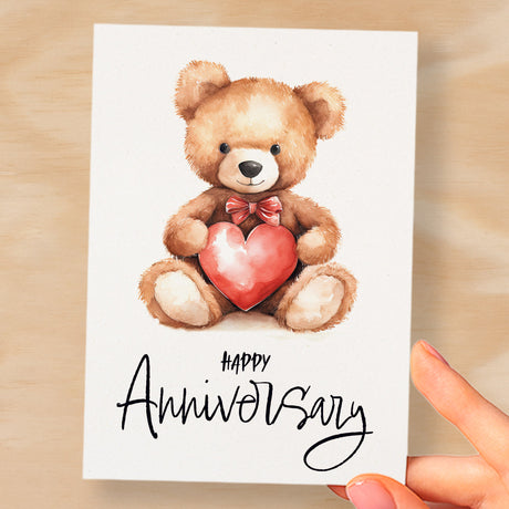 Anniversary Card for Wife Anniversary Card for Her Annversary Card For Husband Boyfriend or Girlfriend Cute Teddy Bear Card With Love Heart