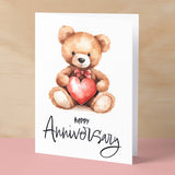 Anniversary Card for Wife Anniversary Card for Her Annversary Card For Husband Boyfriend or Girlfriend Cute Teddy Bear Card With Love Heart