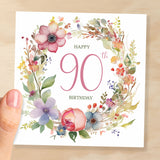 90th Birthday Card With Floral Illustration Pretty Ninty Card For Mum, Gran or Friend Ninetieth Birthday Card